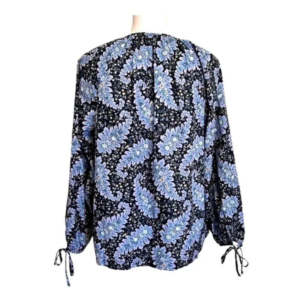 J Crew Collection Tie-Sleeve Button-Front Top in Ratti® Pacific Paisley M